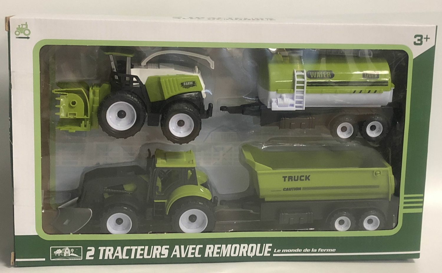 AptoFun Ensemble De Tracteurs Fermiers 1:55 – 2 Tracteurs à Friction + 3 Remorques + 5 Troncs D’arbre – Dès 1 An