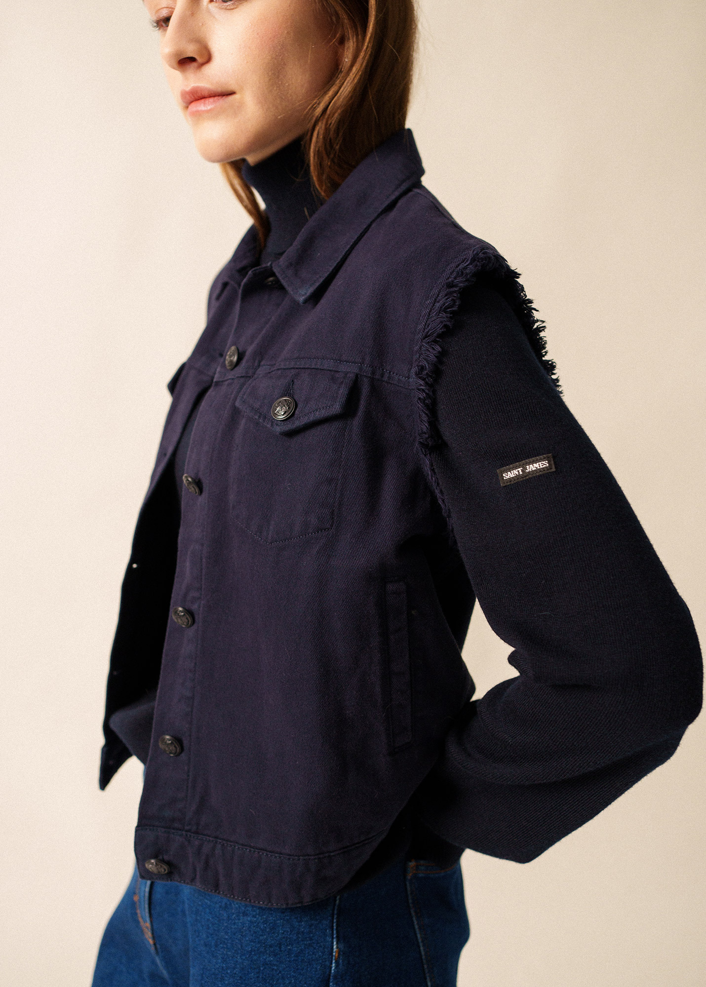 Saint James Veste Jean Avec Capuche Femme Ste Inès Veste Sans