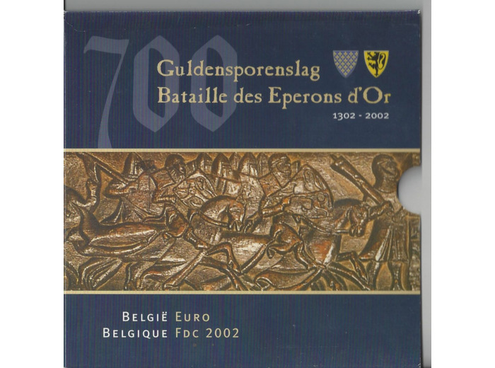BELGIQUE 2002 BATAILLE DES EPERONS OR SERIE 8 MONNAIES et 1 MEDAILLE  BU