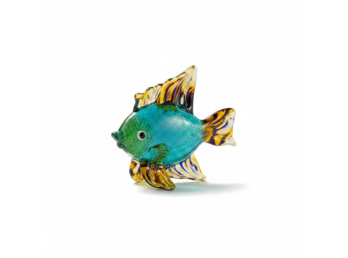 Figurine Miniature Poisson Exotique Bleu Verre 7x3x4cm
