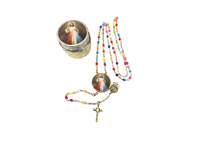 Chapelet Perles verre 2/3mm sur Chaine Argentée - MISERICORDIEUX