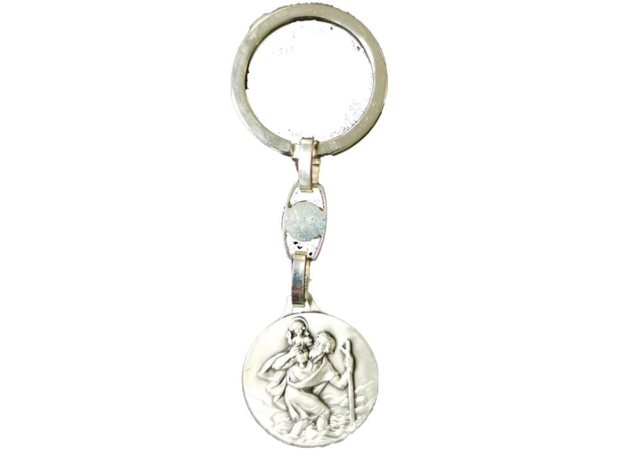 Porte-clef en métal argenté 26mm - SAINT CHRISTOPHE