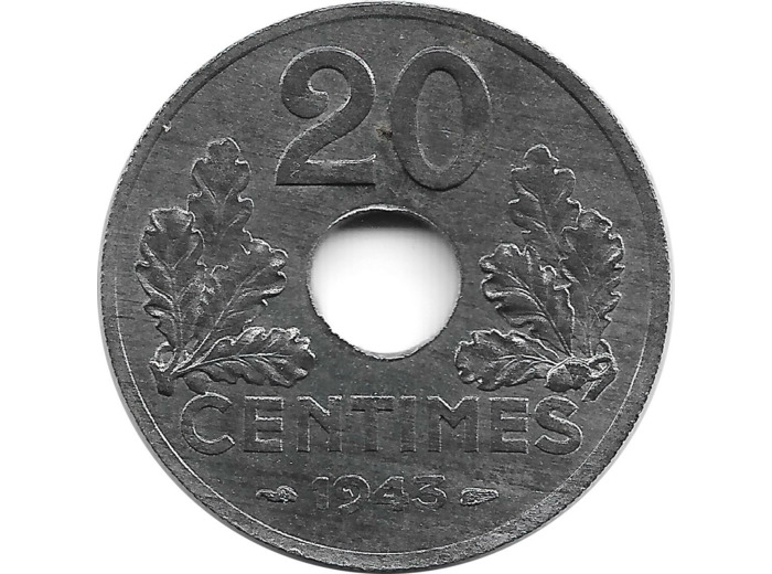 FRANCE 20 CENTIMES TYPE 20 1943 SUP+