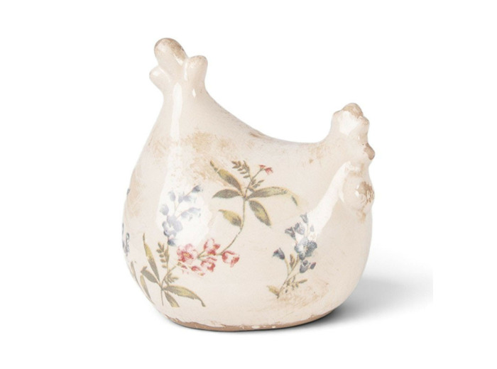 Poulet décoratif céramique beige 12x11x13cm