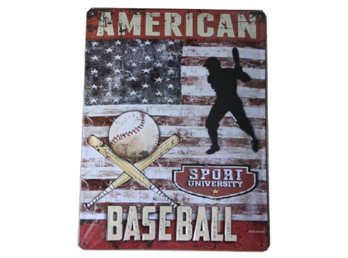 Plaque métal American Baseball - 15 x 20 cm.