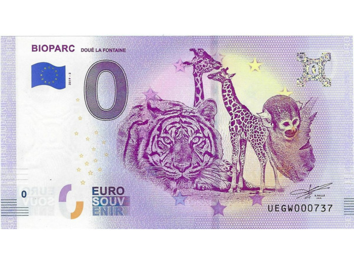 49 DOUE LA FONTAINE 2019-2  BIOPARC  BILLET SOUVENIR 0 EURO TOURISTIQUE NEUF