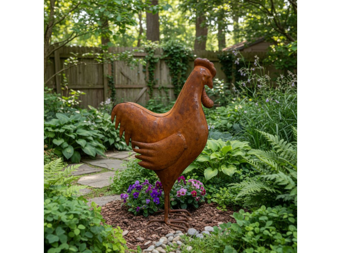 Statuette coq fer rouille 14x7x21cm