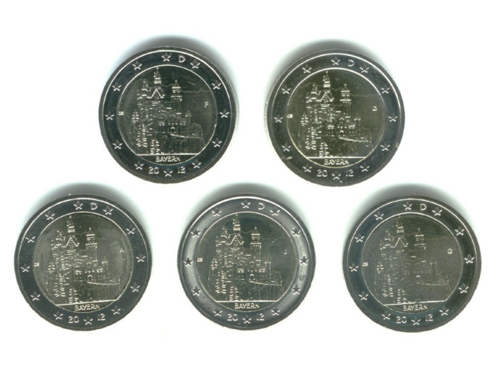 Allemagne 2012 2 EURO BAYERN SERIE 5 ateliers A.D.F.G.J. Etat SUP