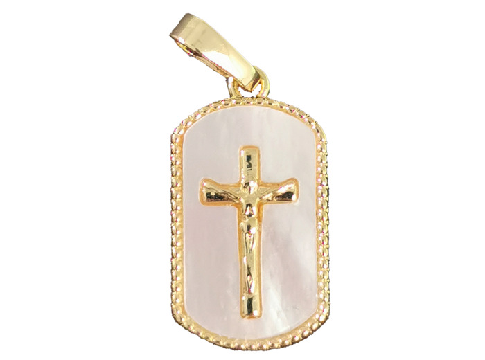 Croix en Nacre et Acier doré 18x11mm