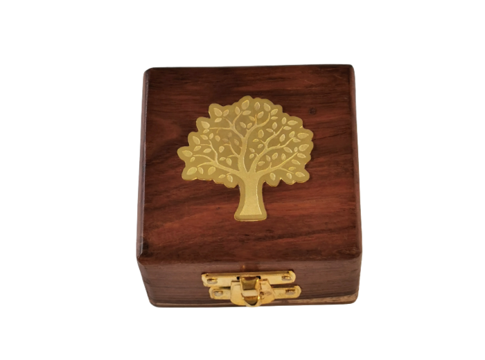 Boîte à Chapelets carrée en bois ARBRE DE VIE 7.5x7.5xHt4.5cm