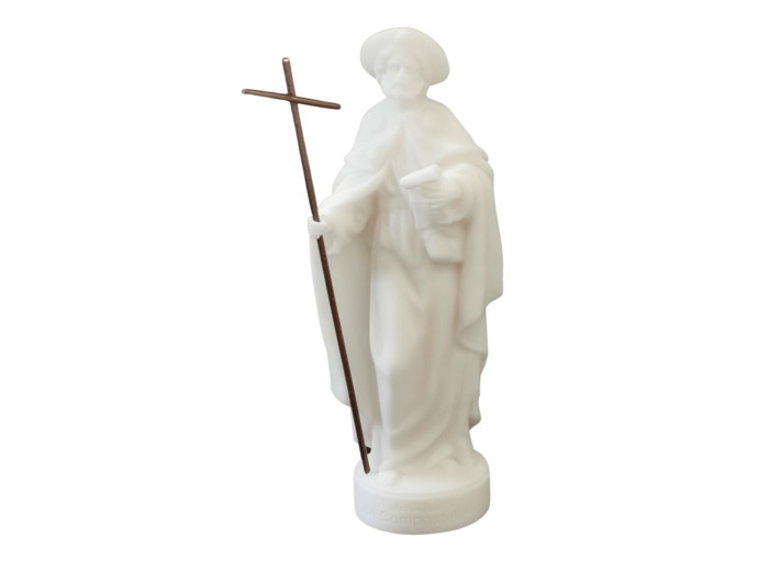 St Jacques de Compostelle - Statue en albâtre 17cm - Blanc