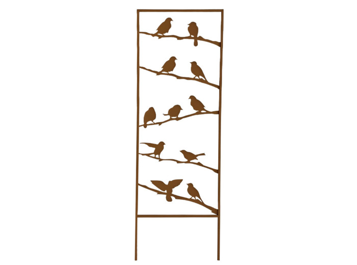 Treillage de Jardin en Fer Marron Silhouette Oiseaux sur Branches 38x1x115cm
