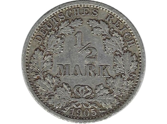 ALLEMAGNE 1/2 MARK 1905 F TTB