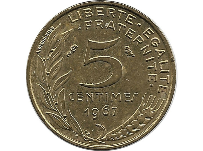 FRANCE 5 CENTIMES LAGRIFFOUL 1967 SUP-