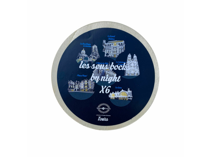 Lot de six sous-bocks collection patrimoine ville de Tours en version nuit