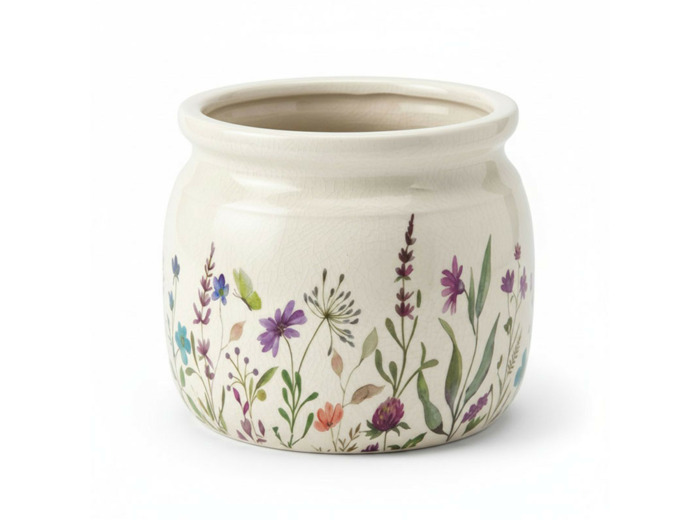 Pot de Fleurs céramique beige fleurs 20x15cm