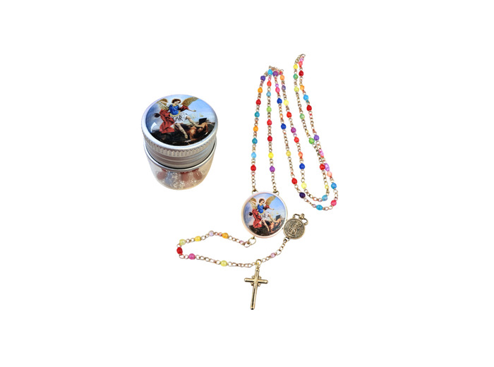 Chapelet Perles verre 2/3mm sur Chaine Argentée - SAINT MICHEL
