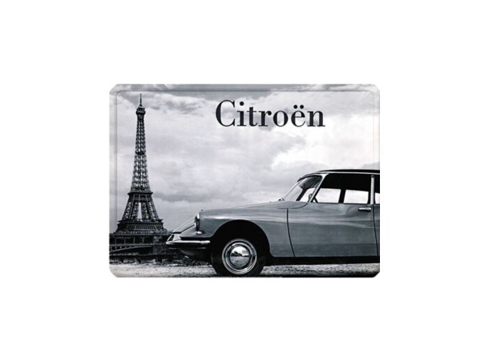 Plaque métal Citroen DS devant la Tour Eiffel - 15 x 21 cm - Décoration murale vintage