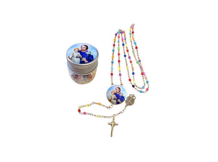 Chapelet Perles verre 2/3mm sur Chaine Argentée - SAINT JOSEPH