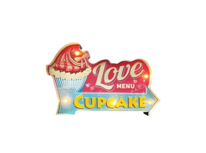 Plaque métal type Enseigne Lumineuse Love Cupcake