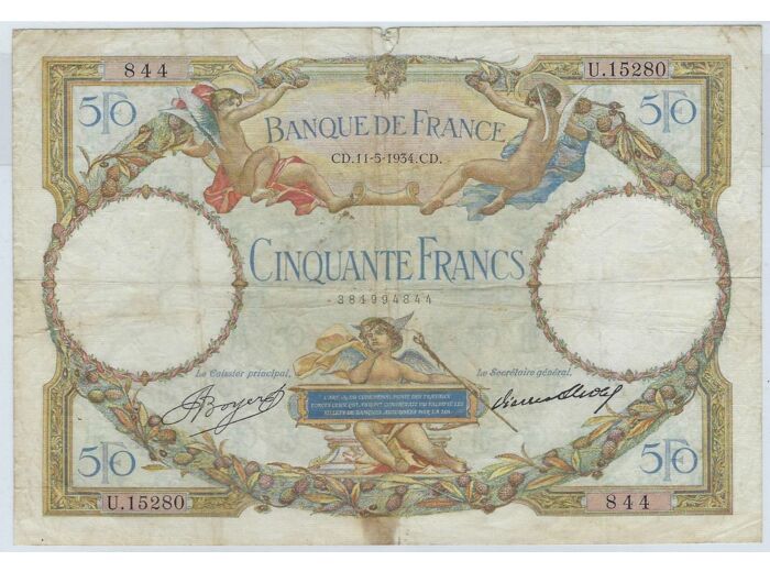 FRANCE 50 FRANCS L.O. MERSON 11-5-1934 U.15280 TB+