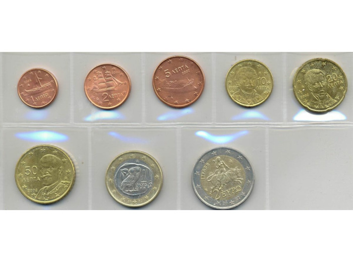 GRECE 2002 SERIE 8 MONNAIES AVEC 2 EURO S SUP-