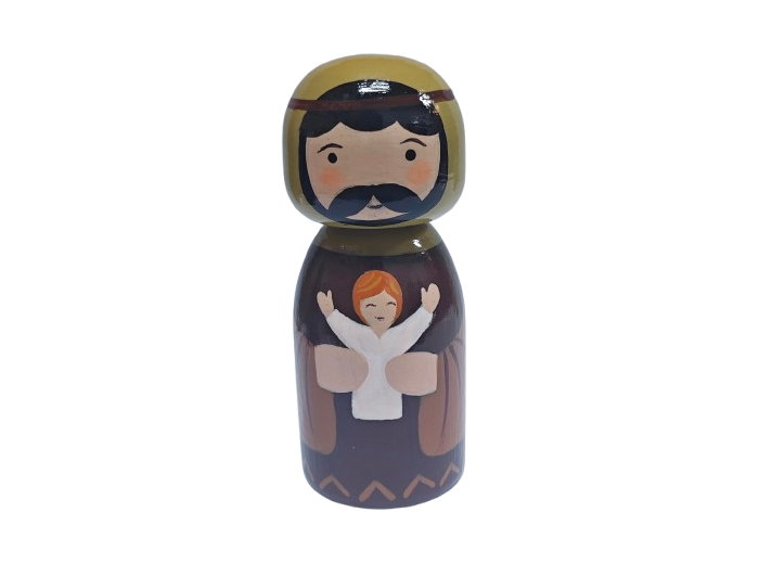 Statue Saint Joseph en bois tourné hauteur 10cm + Boîte