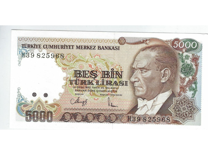 TURQUIE 5000 LIRA  SERIE H 1970 1990 NEUF