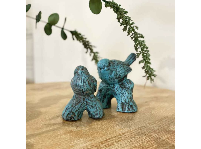 Ensemble 2 oiseaux branche ciment 14x11x11cm