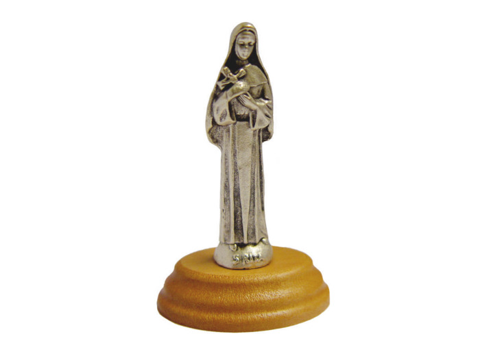 Statue 7cm en Métal Argenté avec Socle en Olivier - SAINTE RITA
