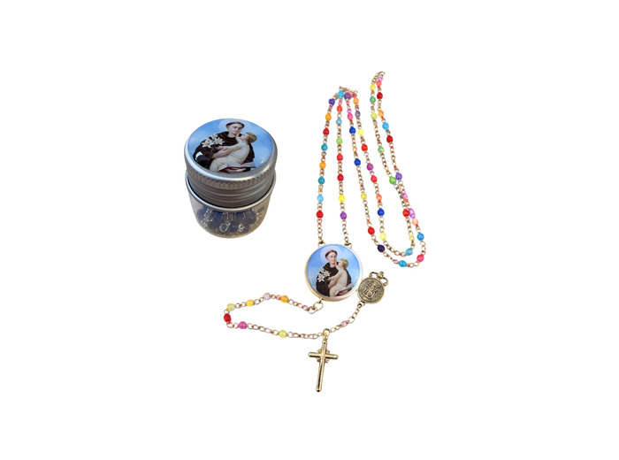 Chapelet Perles verre 2/3mm sur Chaine Argentée - SAINT ANTOINE