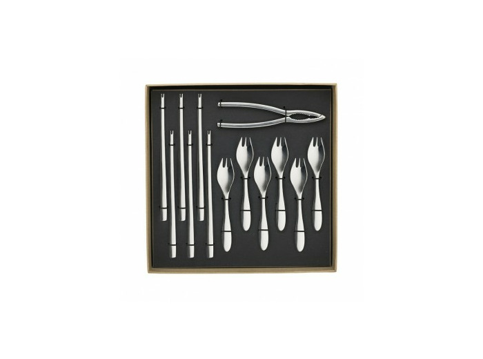 Coffret Fruits de mer - 6 fourchettes huîtres, 6 curettes crustacés et une pince crustacés