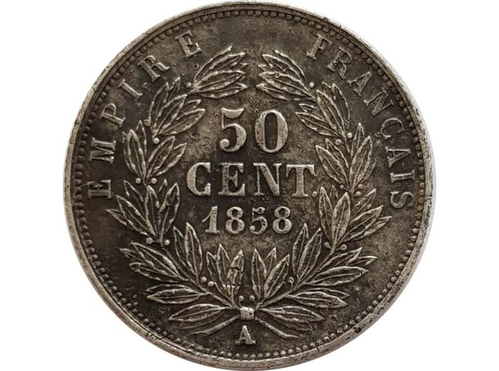 FRANCE 50 CENTIMES NAPOLEON III TETE NUE 1858 A (Paris) TTB+