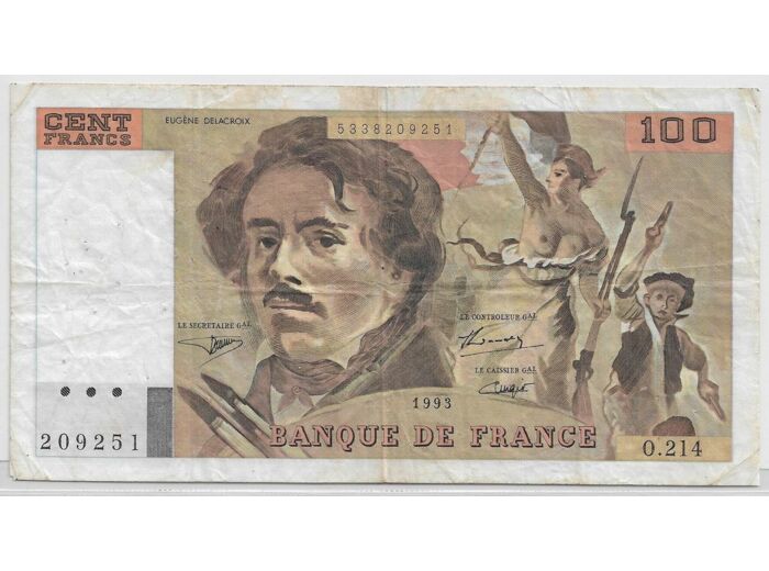 FRANCE 100 FRANCS DELACROIX O.214 1993 TB+