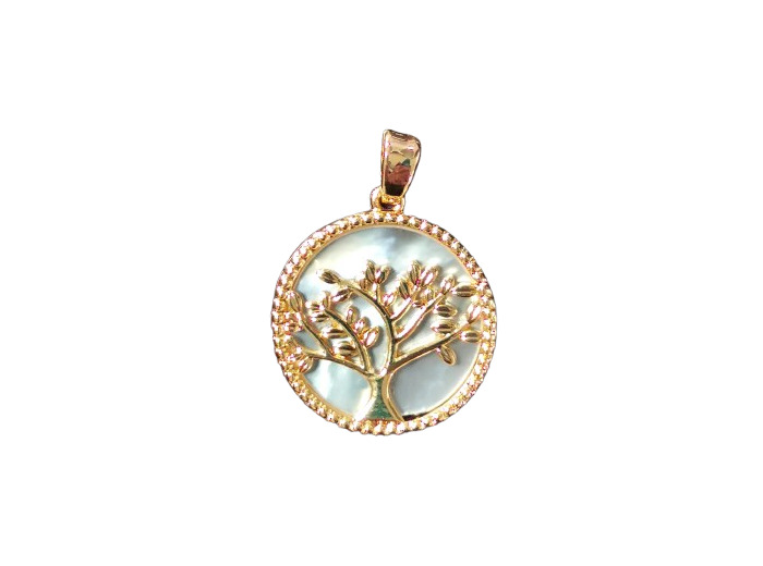 Pendentif en Nacre / Doré 18mm - ARBRE DE VIE