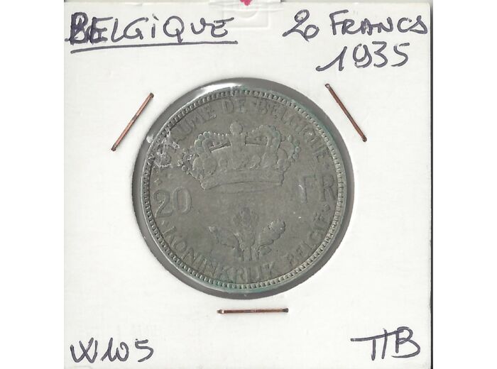 BELGIQUE 20 FRANCS 1935  TTB