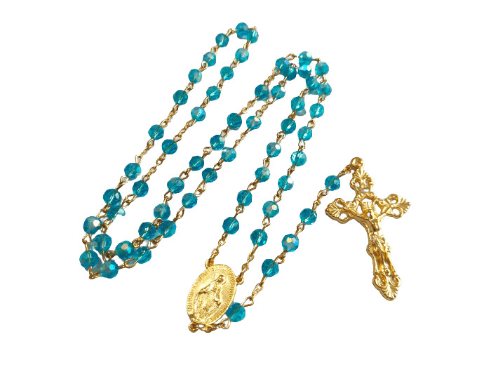 Chapelet Perles Cristal Sur Chaine Dorée - TURQUOISE