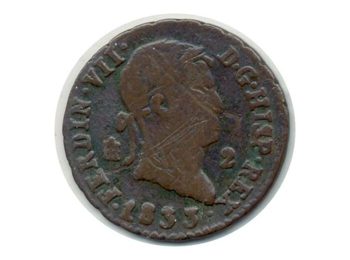 ESPAGNE 2 MARAVEDIS 1833 SEGOVIE FERDINAND VII TB+ (W487.1) N1