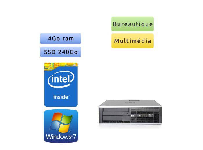 Hp 8000 Elite SFF - Windows 7 - 2.7Ghz 4Go 240Go SSD - Port Serie - PC Tour Bureautique Ordinateur