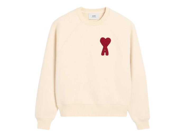 Ami Paris Sweatshirt Beige de Coeur Rouge