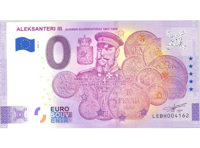FINLANDE 2020-4 ALEKSANTERI III VERSION ANNIVERSAIRE BILLET SOUVENIR 0 EURO