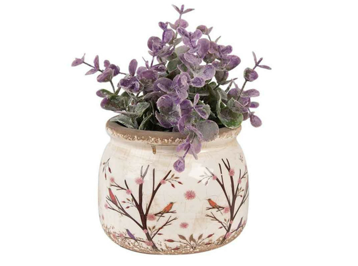 Pot de fleurs céramique branches beige marron 12x10cm