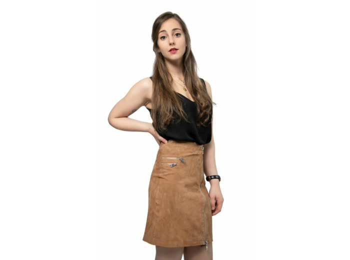 GRACE Jupe cuir chèvre velour stone