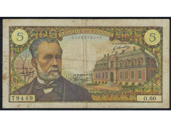 FRANCE 5 FRANCS PASTEUR 5-5-1967 O.60 TB+