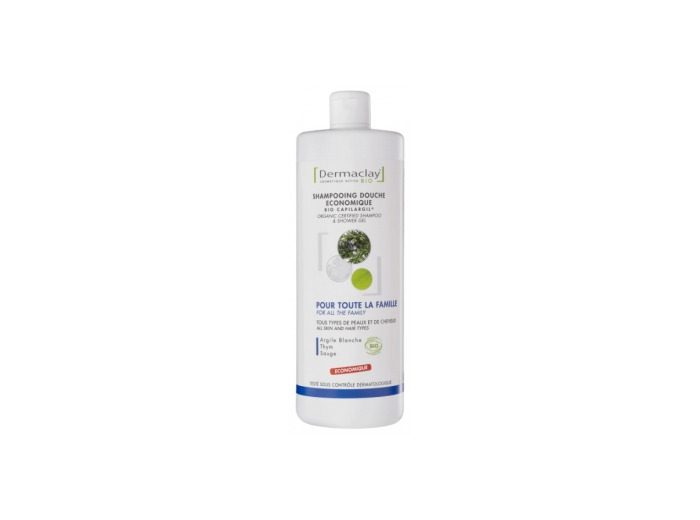 Shampooing Douche économique Argile blanche Thym Sauge 1 litre