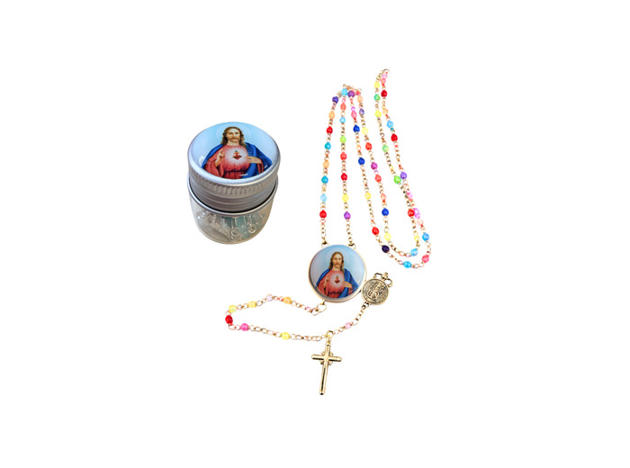 Chapelet Perles verre 2/3mm sur Chaine Argentée - SACRE COEUR