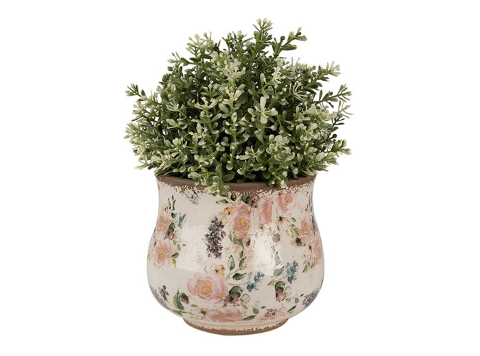 Pot de fleurs céramique fleurs anciennes 16x14cm