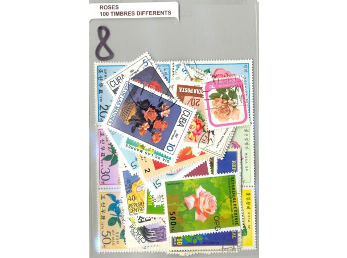100 TIMBRES ROSES DIFFERENTS NEUF ET OBLITERES *8