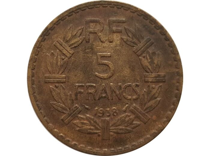 FRANCE 5 FRANCS LAVRILLIER Bronze-Alu 1938 TB+ G761 N3