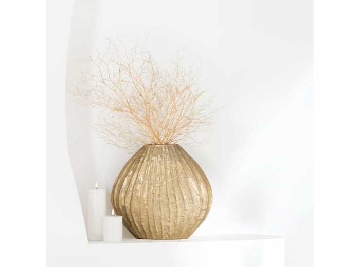 Vase ovale aluminium doré cannelures 37x40x12cm